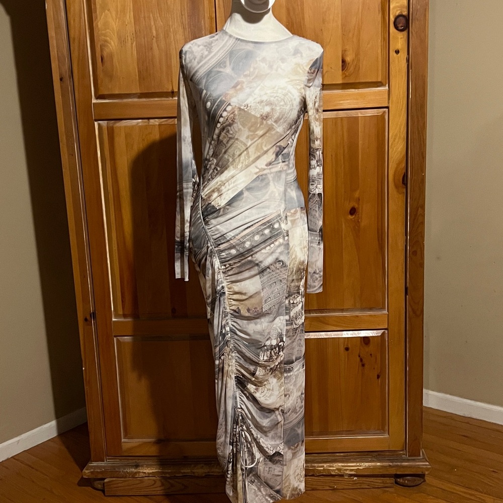 Ted Baker Zaralee Elegant Printed Multicolor Long Sleeve Dress Sz US 2 Ted 0 - Picture 2 of 15